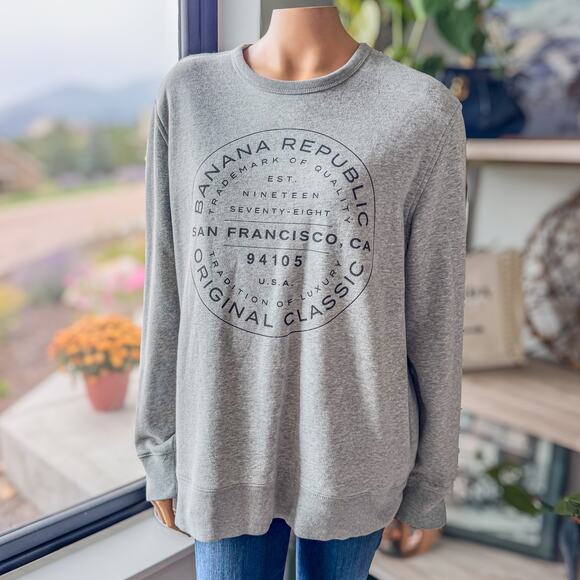 Banana Republic Logo Crewneck Heather Gray Sweatshirt, Women's Size Large - Picture 3 of 8